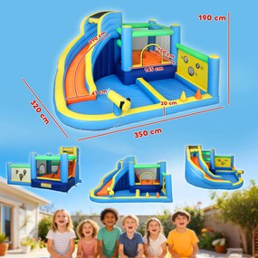 Castelo Insuflável Aquático 8 em 1 com Soprador 550W Escorrega Trampolim Escalada Piscinas Cesto Lançamento de Argolas