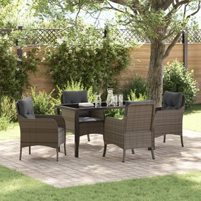 vidaXL Conjunto de Jantar de Jardim 5 Peças com Almofadas Cinza Rattan Poliéster