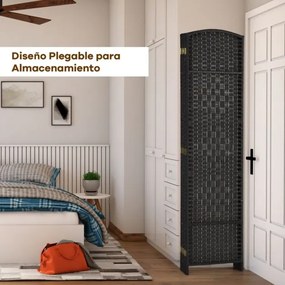 Biombo dobrável de 6 painéis 270,5 x 1,5 x 180 cm com moldura em madeira natural para escritório em casa ou sala de estar Preto