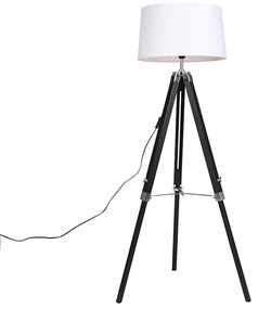 Candeeiro de pé tripé preto com cúpula 45cm linho branco Industrial,Retro