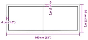 Tampo de mesa 160x60x(2-6) cm carvalho tratado castanho-escuro