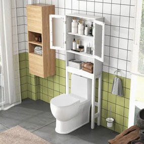Armario para casa de banho sobre a sanita com prateleiras ajustáveis 58 x 19 x 170 cm Portas de vidro fosco Branco