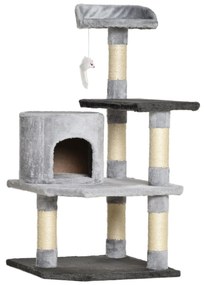 PawHut Árvore para gatos Arranhador Grande com Plataformas para Brincar coberta de Pelucía cinza 48x48x100 cm