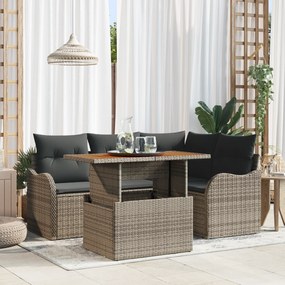vidaXL Conjunto de Sofá de Jardim de 5 Peças com Almofadas Cinza Rattan Acácia