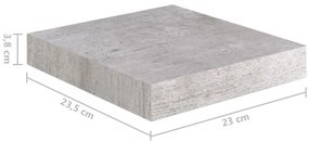Prateleira de parede suspensa 23x23,5x3,8 cm MDF cinzento