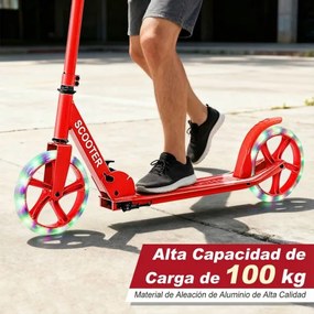 Trotinete para crianças com plataforma de alumínio, guiador ajustável em 3 posições e alça para crianças Vermelha