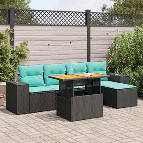 vidaXL 6 pcs conjunto sofás de jardim c/ almofadões vime PE preto