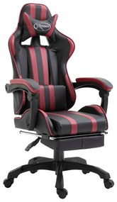 Cadeira de gaming c/ apoio pés couro artificial vermelho tinto