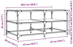 Mesa de centro com topo em vidro preto 98,5x50x45 cm aço