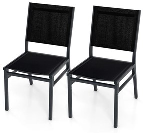 Conjunto de 2 cadeiras de jardim com assento de encosto respirável e estrutura de alumínio robusta  para varanda Jardim Preto