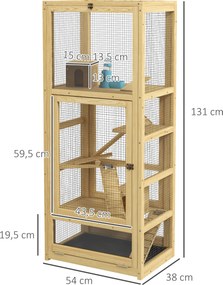 Gaiola para hamsters ou pequenos animais em madeira, com 5 níveis, escada, casinha e Baloiço, 54 x 38 x 131 cm, natural
