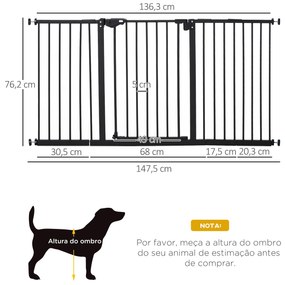 Barreira de Segurança Extensível para Portas e Escadas com Fechamento Automático e Sistema de Duplo Bloqueio 74x148-76cm Preto