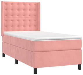 Cama box spring c/ colchão/LED 90x200 cm veludo rosa