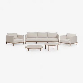 Conjunto De Jardim Com Sofá De 3 Lugares, 2 Poltronas E 2 Mesas De Centro Redondas Em Madeira De Acácia Olivia Gardénia Branco & - Sklum