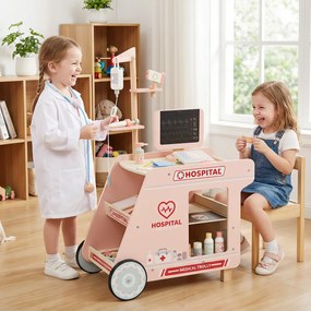Kit médico de madeira para crianças com carrinho e máquina de tomografia computadorizada Estetoscópio Centro de atividades móvel Brinquedo para crianç