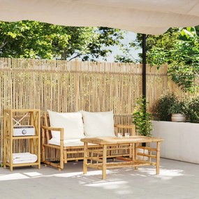 2 pcs conjunto de sofá de jardim com almofadões bambu