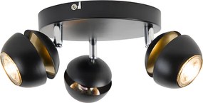 Projetores modernos 3 luzes preto com interior dourado - Buell Deluxe