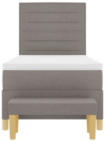 Cama Box Spring com Colchão &amp; Banco Taupe 90x190 cm Tecido