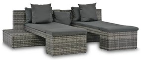 Conjunto lounge de jardim c/ almofadões 4 pcs vime PE cinzento