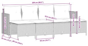 5 pcs conjunto sofás de jardim c/ almofadões vime PE cinzento