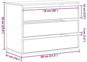 Chest of Drawers de Canto em Carvalho Preto 80x41x58 cm Madeira Engenh