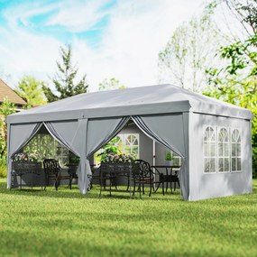 Tenda dobrável tipo barnum pop-up 6 x 3 x 2,7 m, 4 paredes laterais amovíveis, 4 janelas, saco de transporte cinzento claro