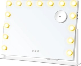 Espelho de maquilhagem com iluminação e ligações para carregamento 10 x 62,5 x 45,8 cm, branco mate