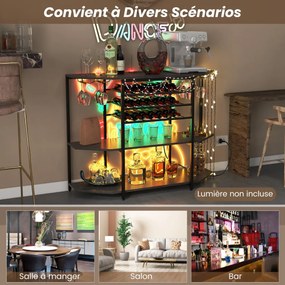 Porta-vinhos industrial com suporte para copos, prateleiras e soquetes para 15 garrafas de vinho, armário para vinhos marrom