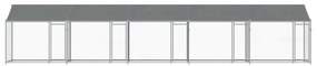 Jaula para cão com telhado/portas 10x2x2m aço galvanizado cinza