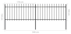 Cerca jardim com topo em lanças 3,4x1 m aço preto