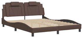 Estrutura cama c/ luzes LED 160x200cm couro artificial castanho