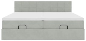 Estrutura cama otomana colchões 180x200cm veludo cinzento claro