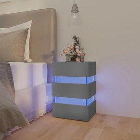 Mesa de cabeceira c/ luzes LED derivados de madeira cinza