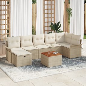 Conjunto de Sofá de Jardim com 8 Peças e Almofadas Bege Polyrattan
