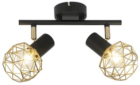 Barra de focos design preto/ouro 2-luzes - MESH Moderno,Design