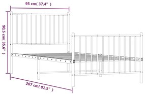 Estrutura de cama com cabeceira e pés 90x200 cm metal preto