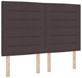 Cama Box Spring com Colchão &amp; Banco Marrom Escuro 140x200 cm Tecido