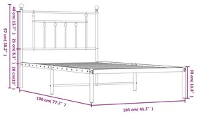 Estrutura de cama com cabeceira 100x190 cm metal preto