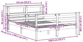 Estrutura cama c/ cabeceira 135x190 cm pinho maciço branco