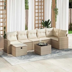 vidaXL 8 pcs conjunto de sofás p/ jardim com almofadões vime PE bege
