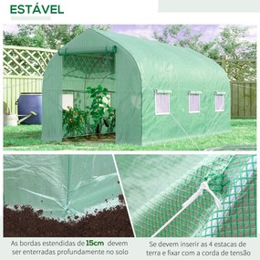 Estufa Tipo Túnel 400x200x200cm Estufa de Jardim com 6 Janelas Transpi