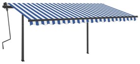 Toldo retrátil automático com postes 4,5x3 m azul e branco