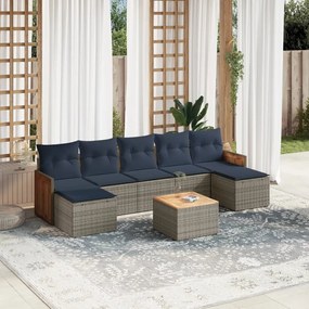 vidaXL 8 pcs conjunto sofás p/ jardim c/ almofadões vime PE cinzento