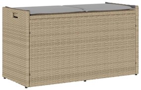 vidaXL Banco de arrumação exterior com almofadão 100 cm vime PE bege