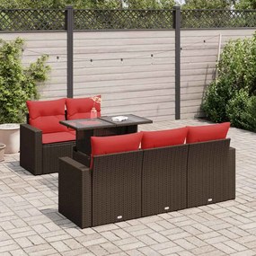 6 pcs conj. sofás jardim c/ almofadões vime PE/acácia castanho
