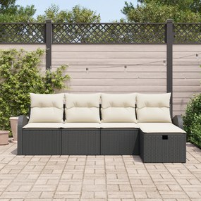 Conjunto de Sofás de Jardim de 5 Peças com Almofadas Preto Rattan PE