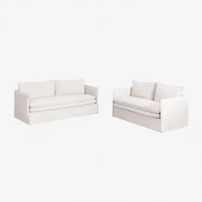 Conjunto De Sala Com Sofá De 2 Lugares E Sofás De 3 Lugares Em Linho E Algodão Grace Tecido Branco Quebrado - Sklum