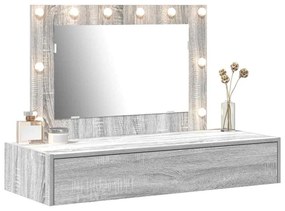 Mesa de maquilhagem suspensa com luzes LED Cinza Sonoma