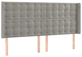 Cabeceira cama c/ luzes LED veludo 203x16x118/128cm cinza-claro