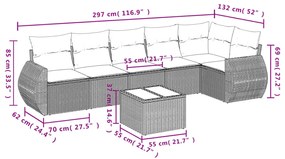 7 pcs conjunto de sofás p/ jardim com almofadões vime PE bege